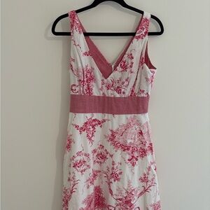 SAM Pink and White Floral V-Neck Midi Dress